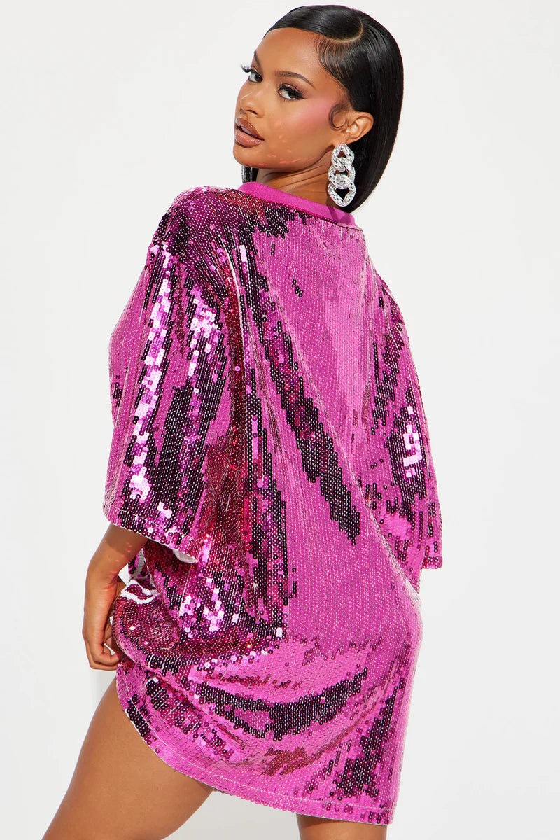 Women's Pink Sequin Birthday Shirt/Dress - One Size