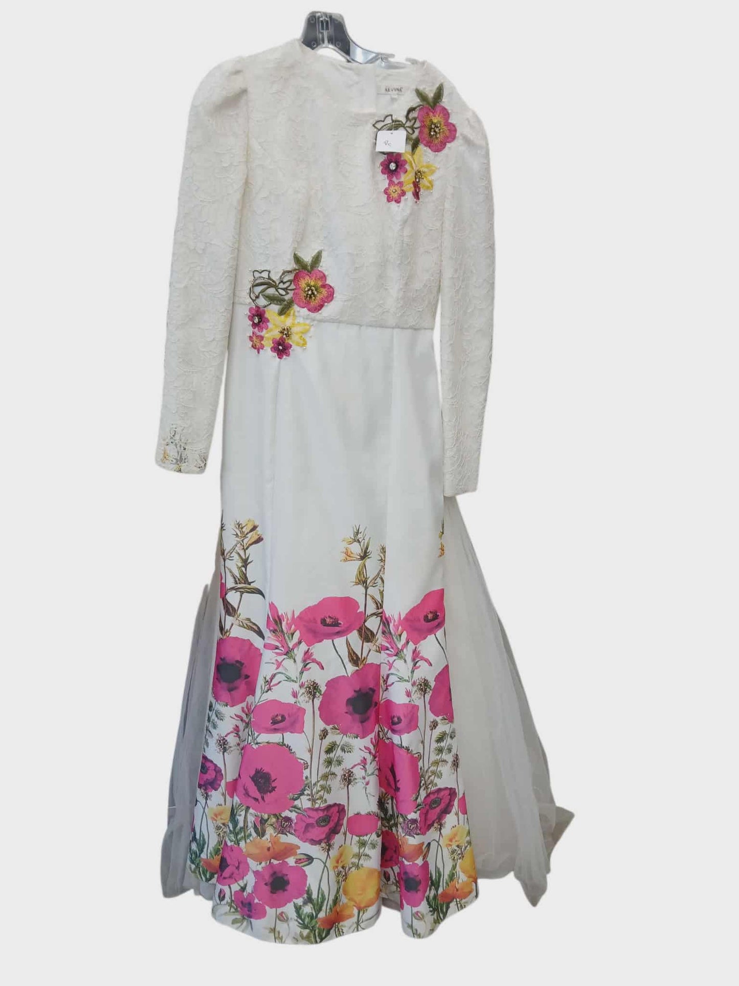 Alvina Fuchsia Floral Pattern Evening Dress Turkish - Lg
