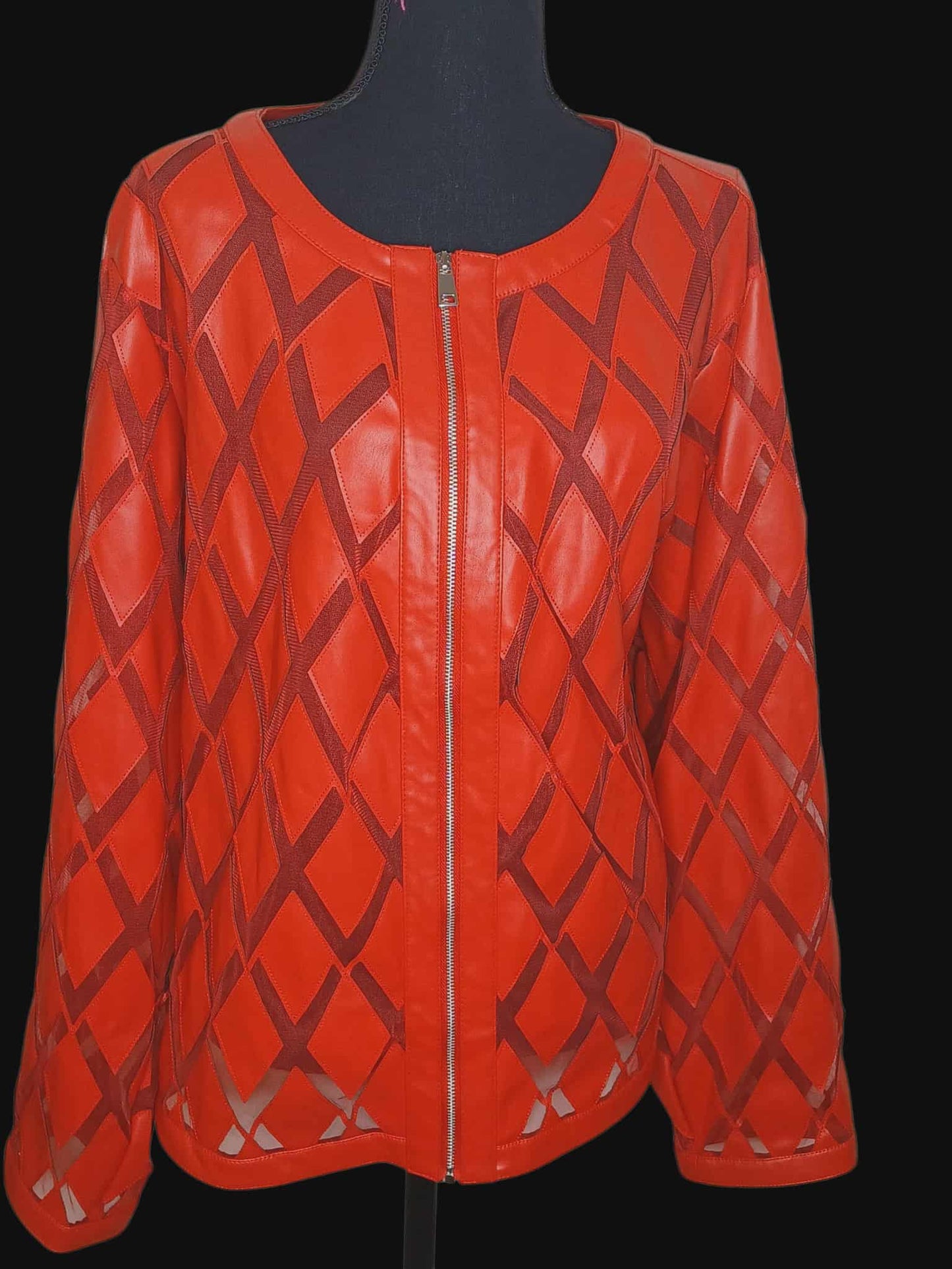 Red Coleen Lopez Mesh & Faux Leather Jacket 3X