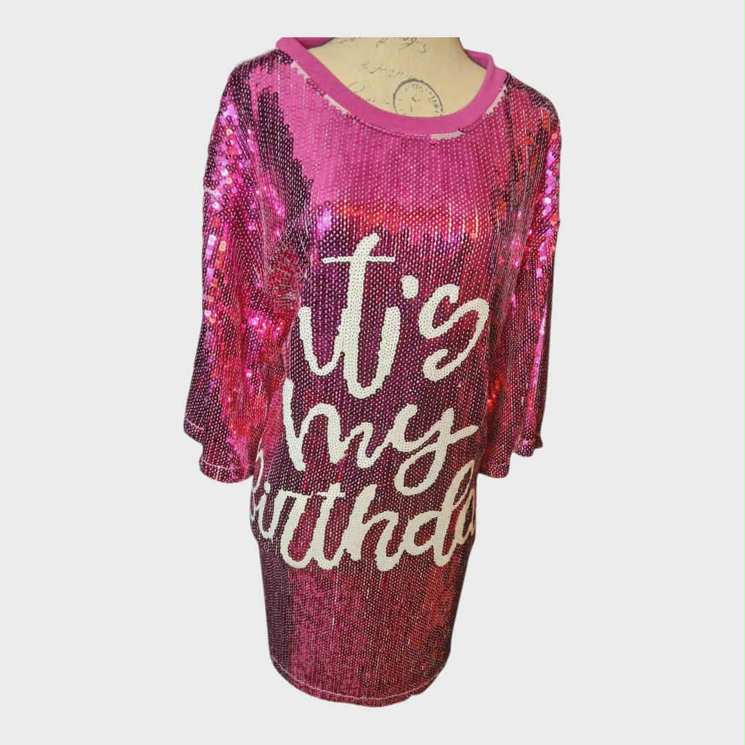 Women's Pink Sequin Birthday Shirt/Dress - One Size
