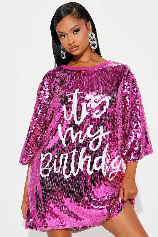 Women's Pink Sequin Birthday Shirt/Dress - One Size