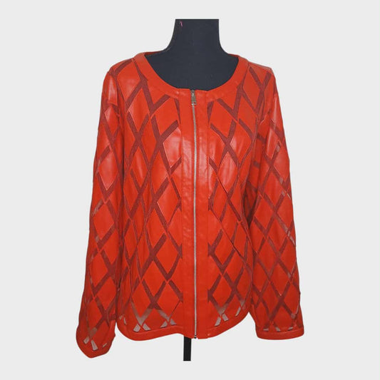 Red Coleen Lopez Mesh & Faux Leather Jacket 3X