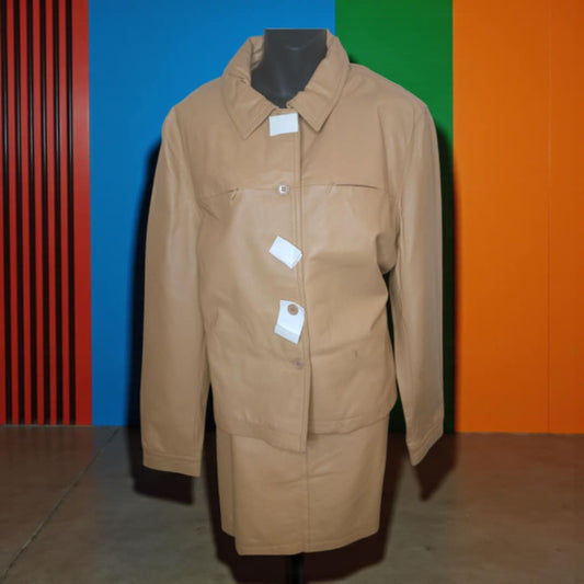 Newport News Caramel Genuine Leather Skirt Suit Size 12