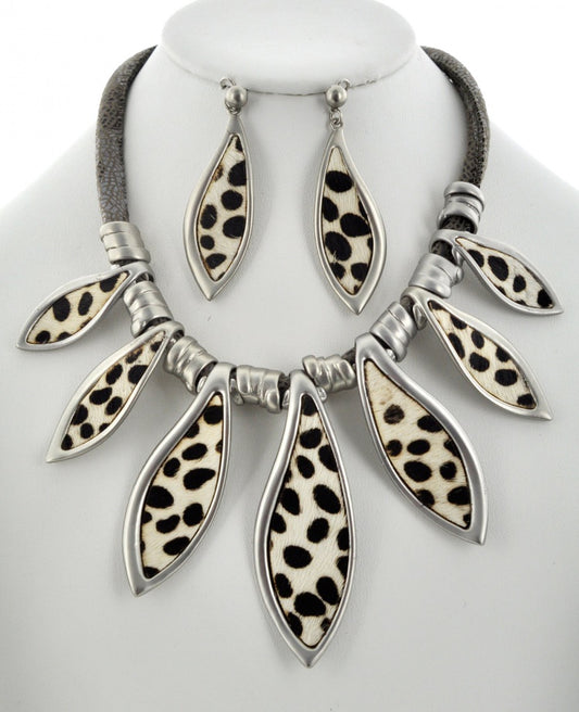 Black & White Animal Print Statement Necklace & Earring Set