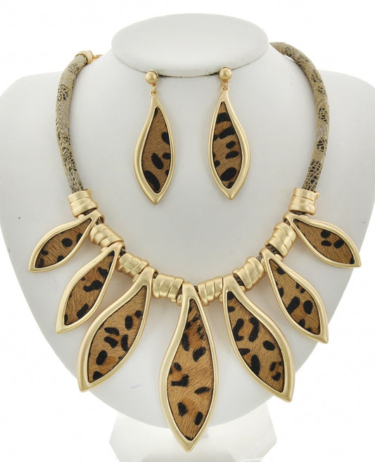 Animal Print Statement Necklace & Earring Set