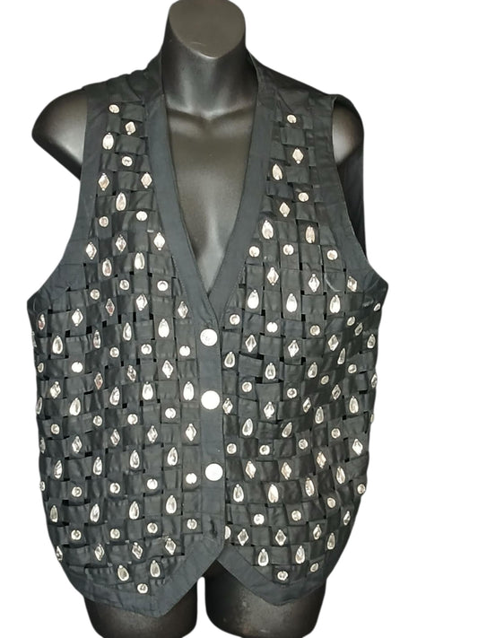 Vintage Black Rhinestone Vest Size XL