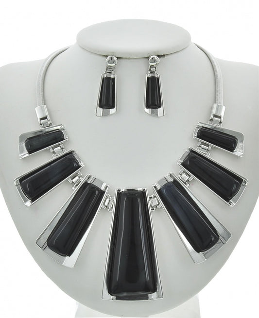 Black Glass Statement Necklace & Earrings