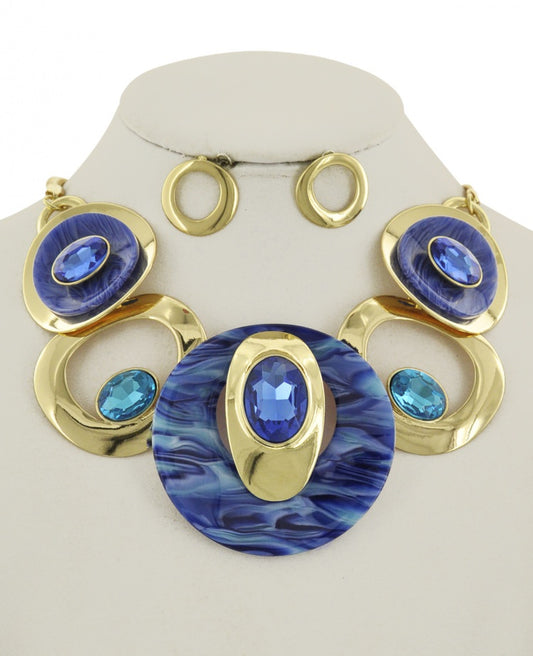 Blue Gem Stone Graduating Acrylic Glass Necklace & Earring Set 20.00