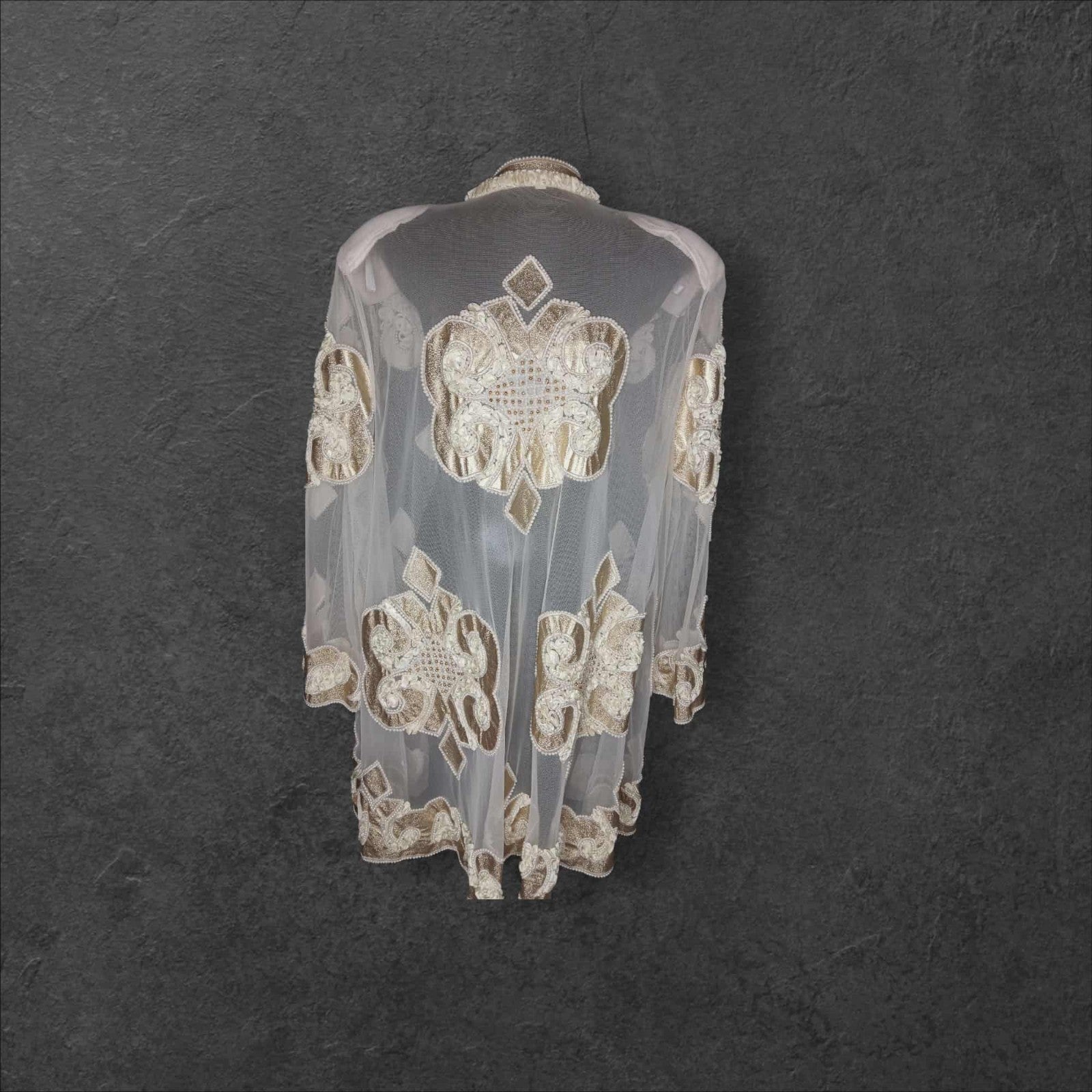 Vintage Tan Chho by Krishma Overseas Ivory Beaded Sheer Coat Sz 2X