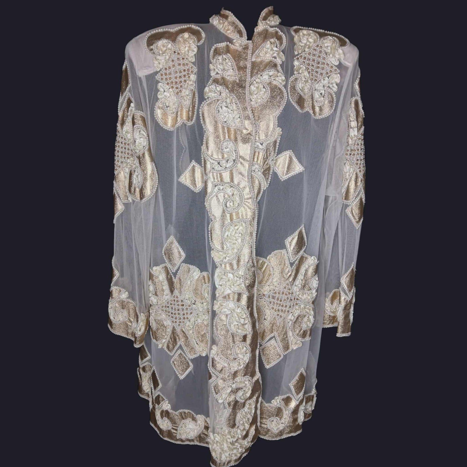 Vintage Tan Chho by Krishma Overseas Ivory Beaded Sheer Coat Sz 2X