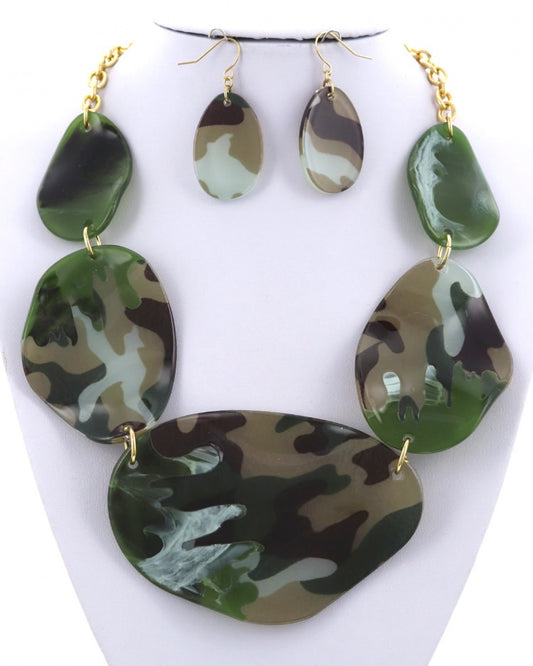 Camouflaged Acrylic Statement Necklace & Earrings